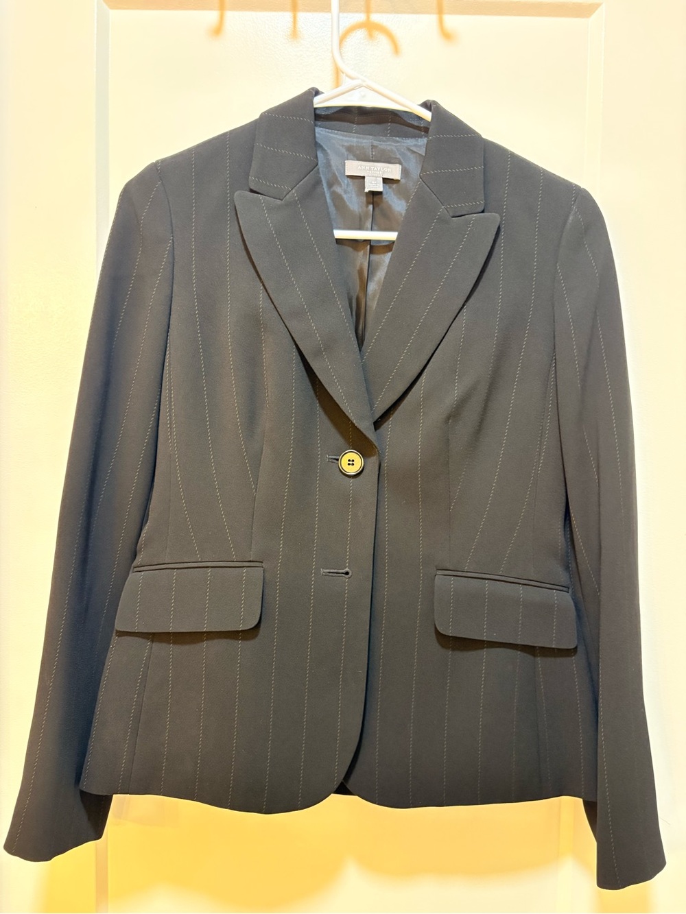 Ann Taylor Black Pinstripe Women's Two-Piece Suit Jacket & Skirt